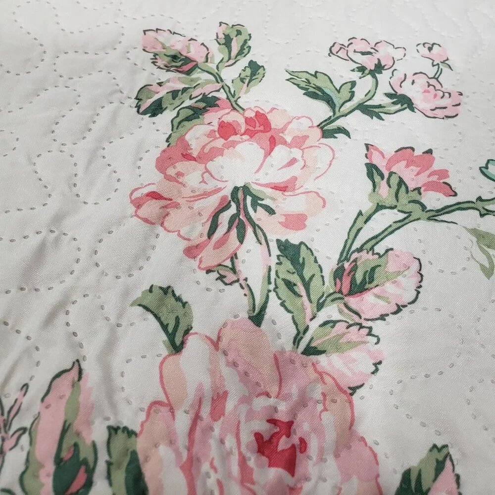 Pair of  Shabby Chic Pink & Green Floral Quilted Pillow Shams Standard Size